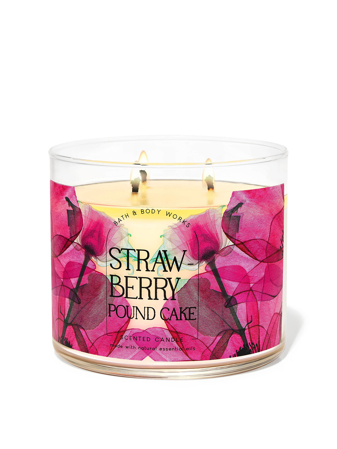 Bath & Body Works 3 Wick Strawberry Pound Cake Floral Geometric Regular Jar Candles