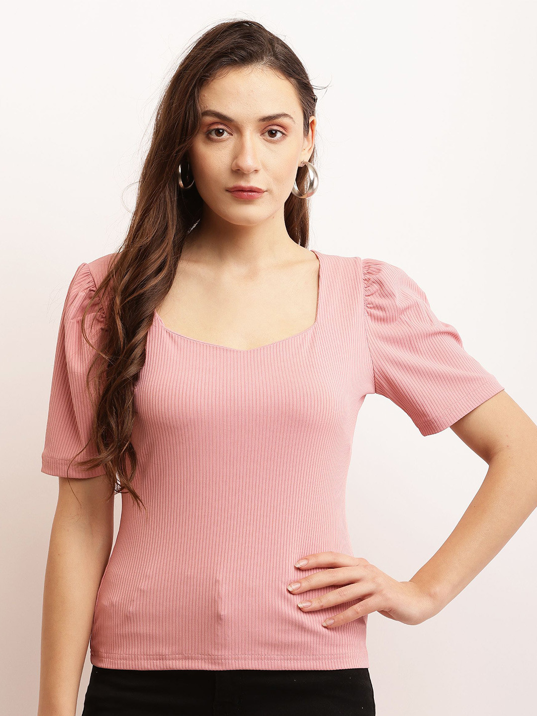 Sash Ribbed Square Neck Top