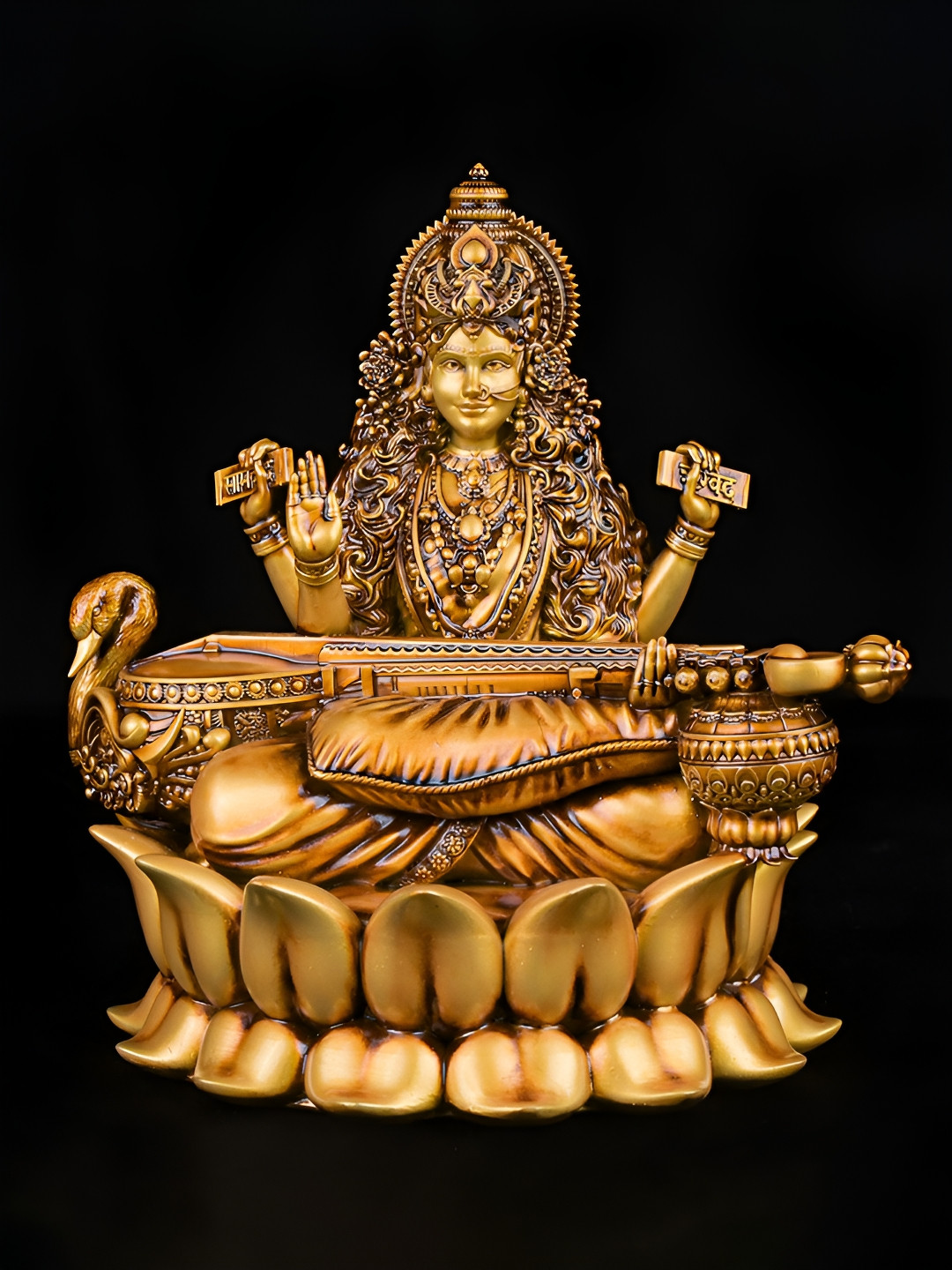 Artarium LLP Lotus Saraswati Brown Resin Natural Prayer Room Small Showpiece - 5.9 Inches