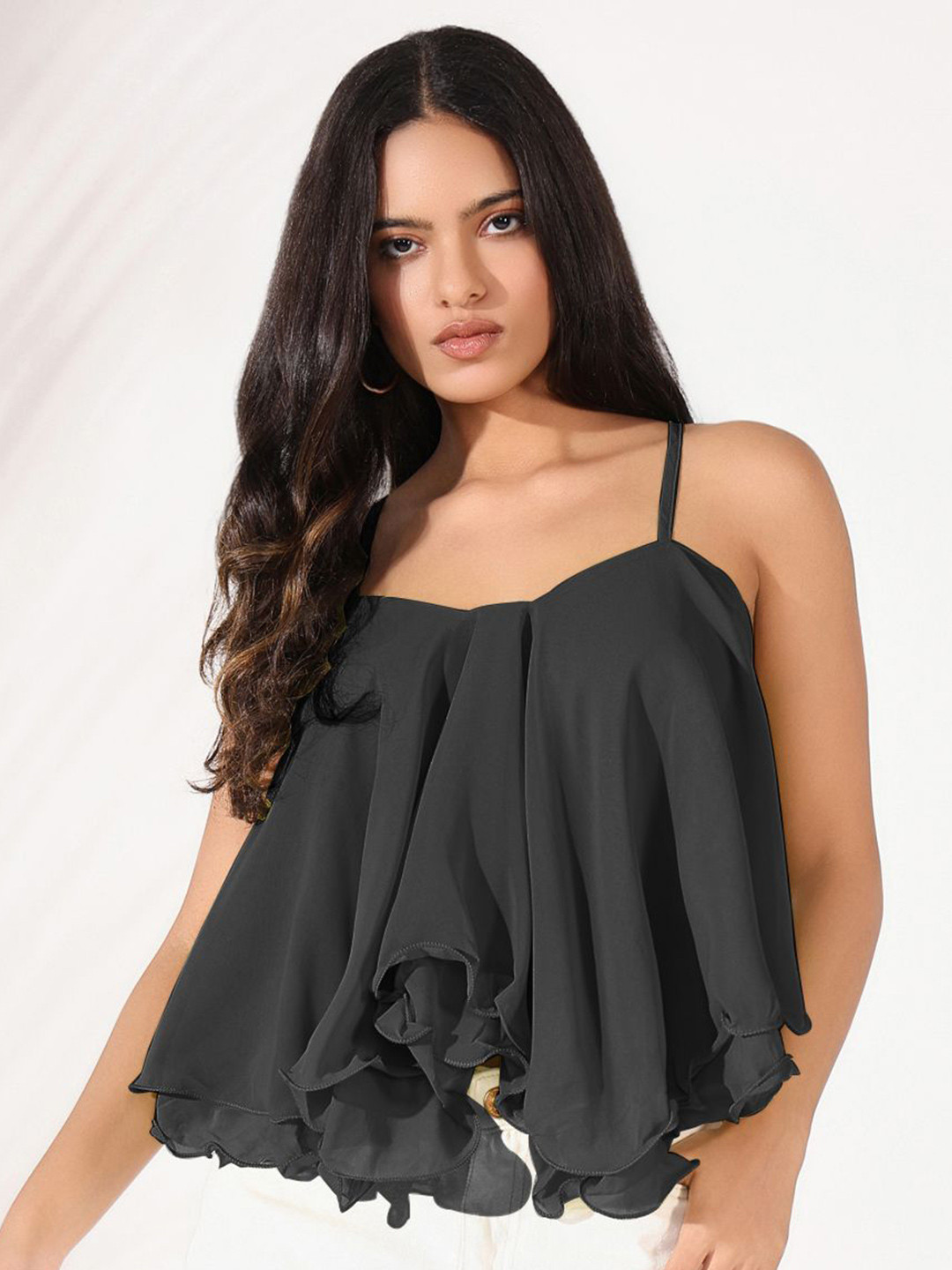 SHOWOFF  women Georgette  Cotton Blend Shoulder Straps Top