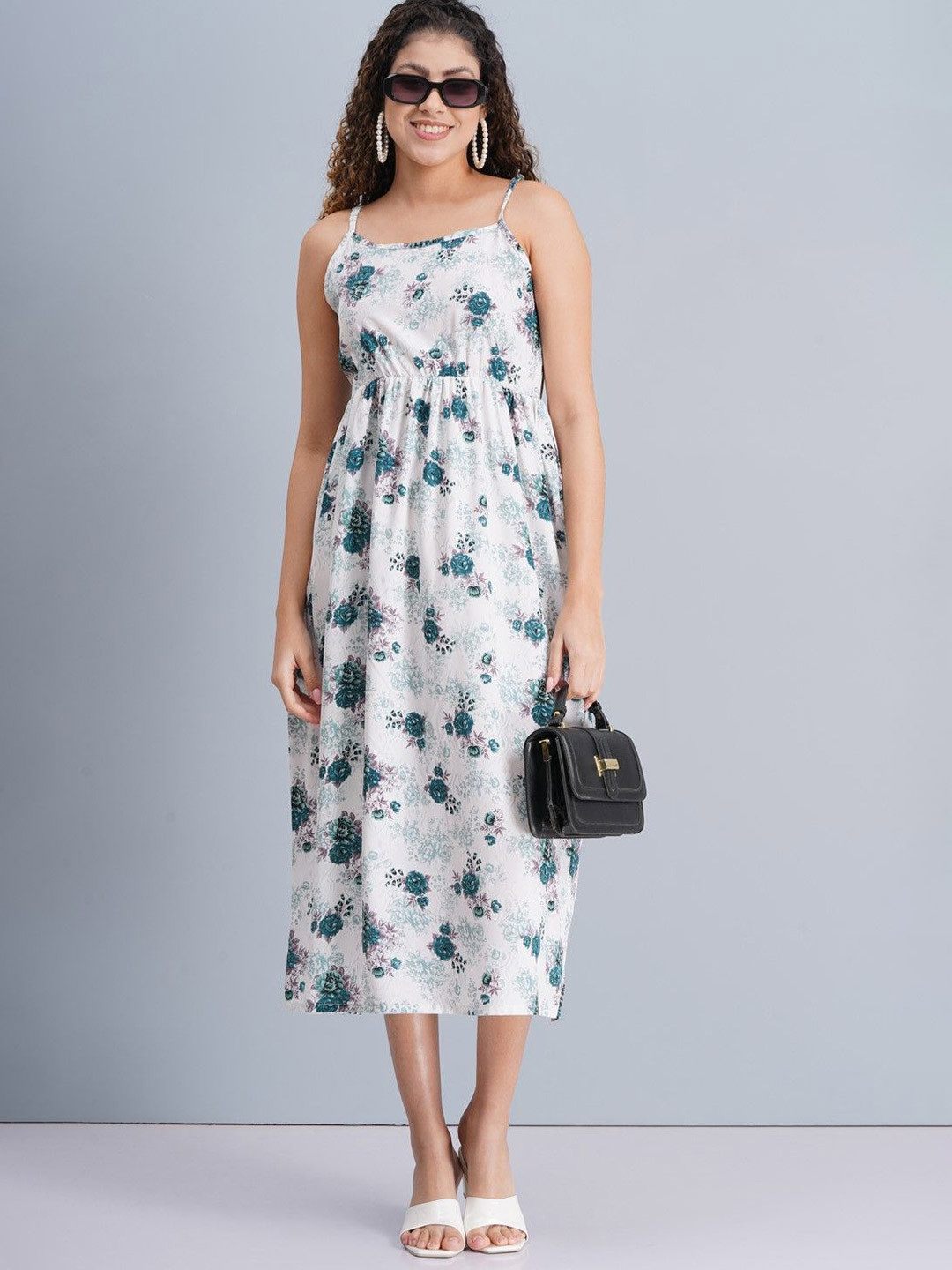 CROWN CREATION Women Floral Printed Empire Midi Dress