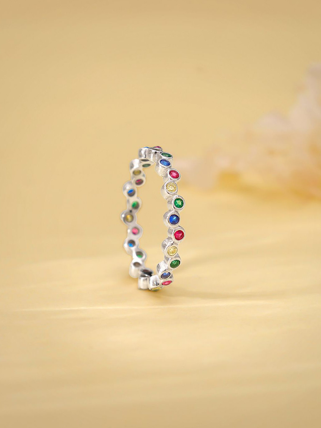 GIVA 925 Sterling Silver Colourful Elegant Rhodium-Plated CZ Studded Finger Ring