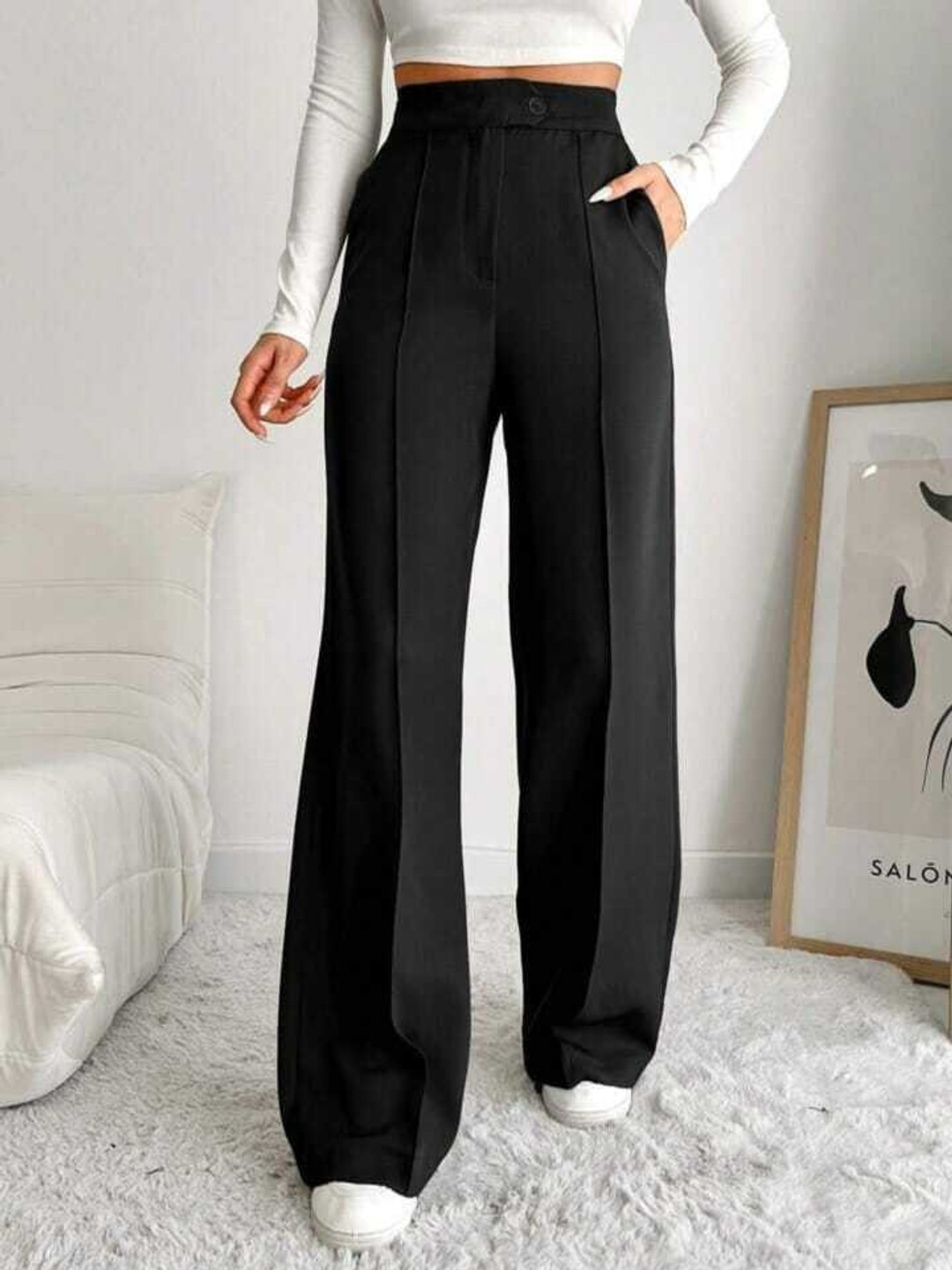 BROADSTAR Women Smart Straight Fit High-Rise Easy Wash Pleated Korean Pants