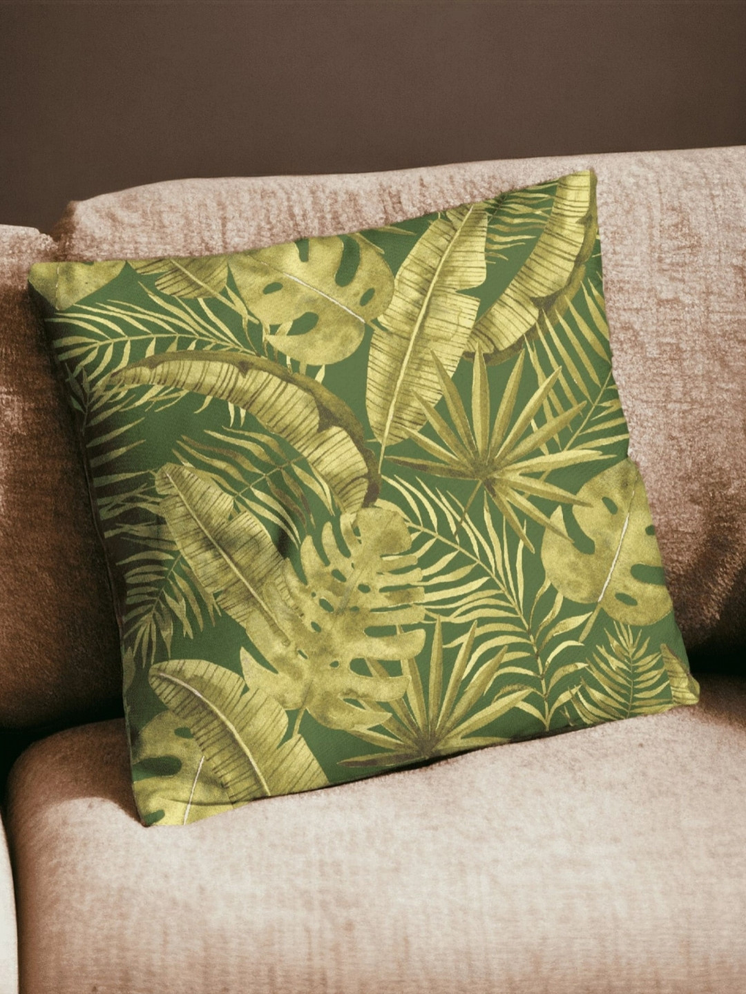 LUSHLYF Green Leaf Velvet HD Digital Square Cushion Cover -16x16In