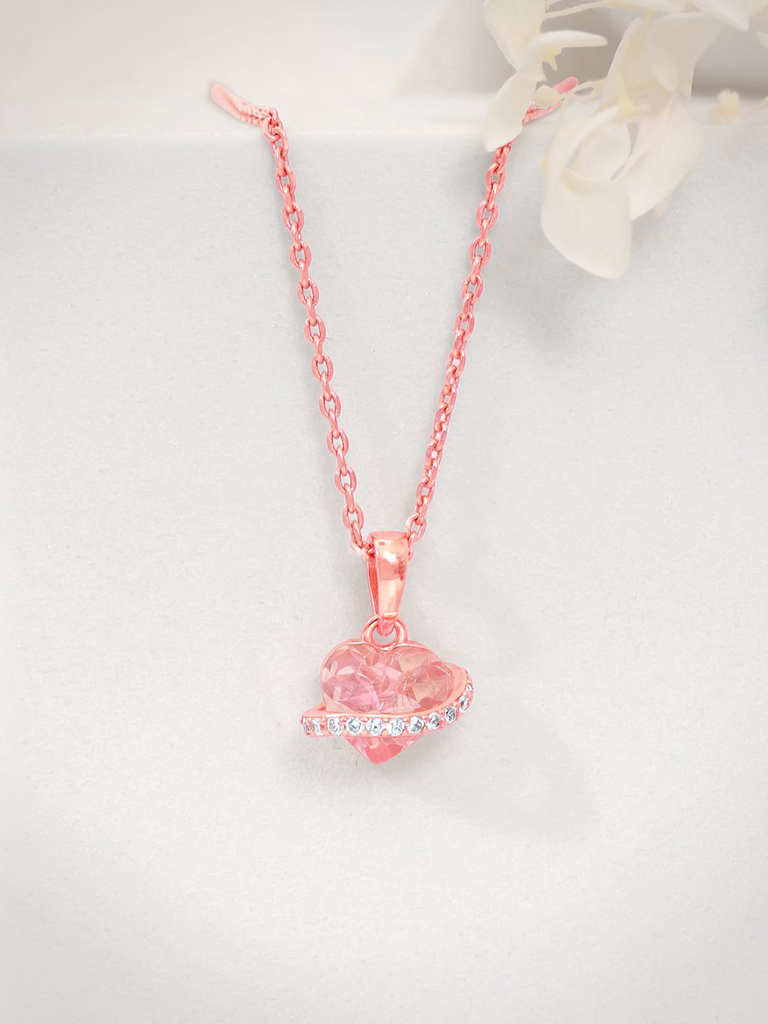 GIVA 925 Silver Rose Gold-Plated Heartlet Glow Pendants with Chain