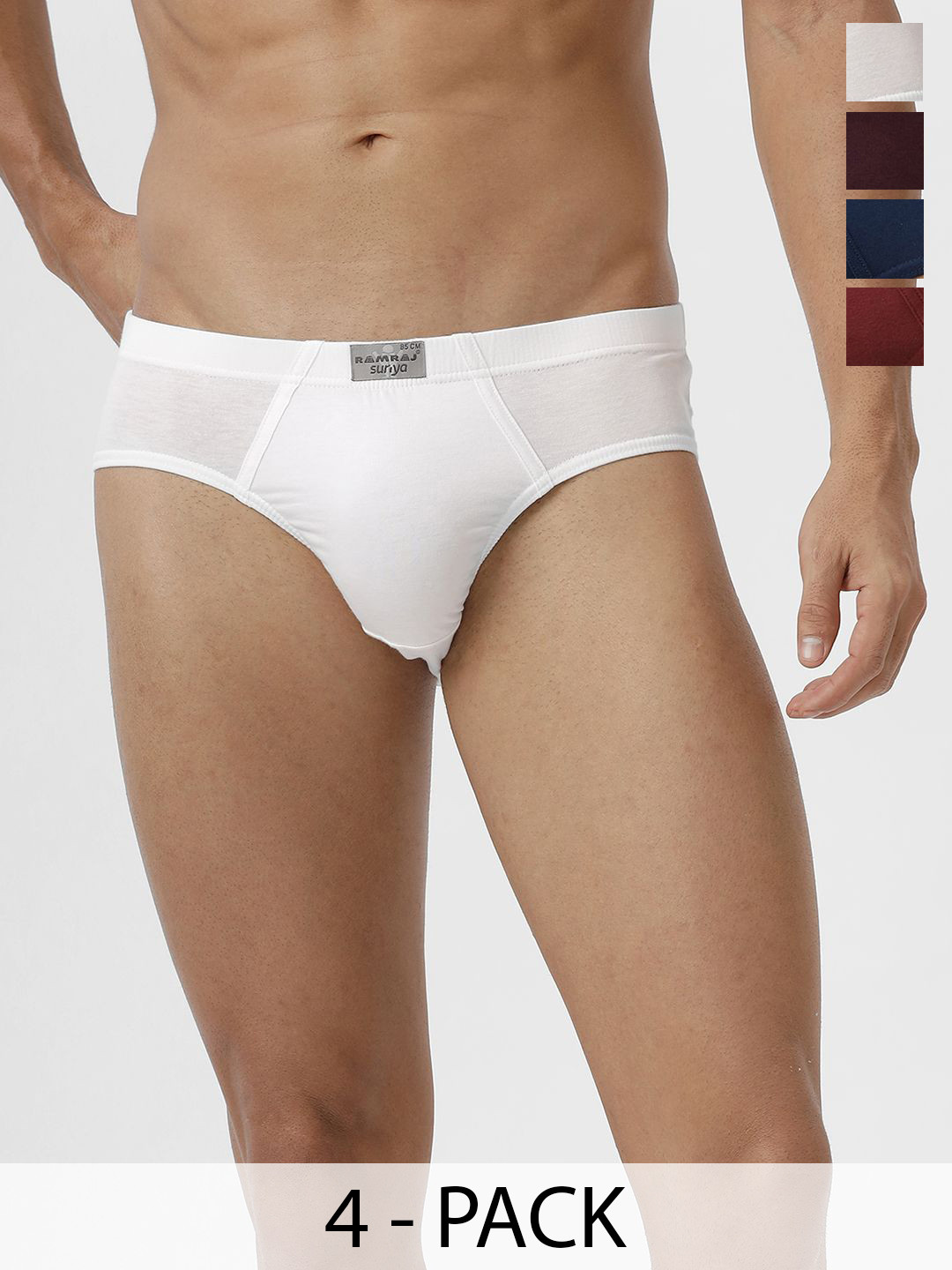 Ramraj Men Pack of 4 Solid 100% Soft Combed Fine Jersey Inner Elastic Briefs