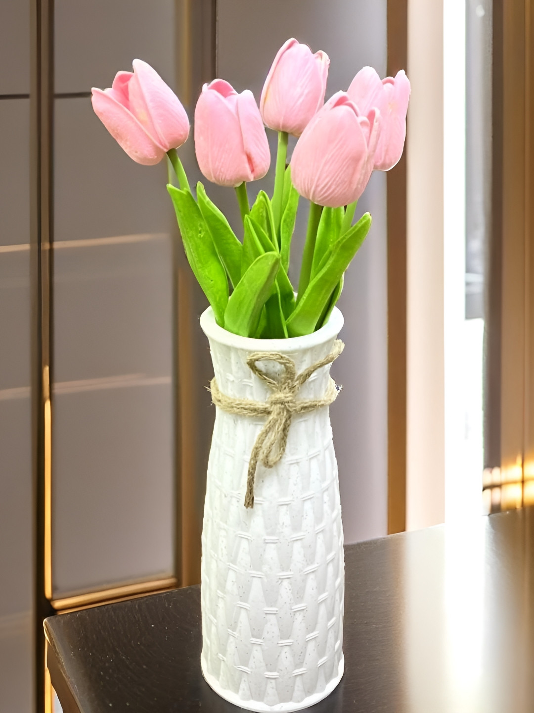 Akaar Pink 5 Pieces Tulip Artificial Flower With Pot