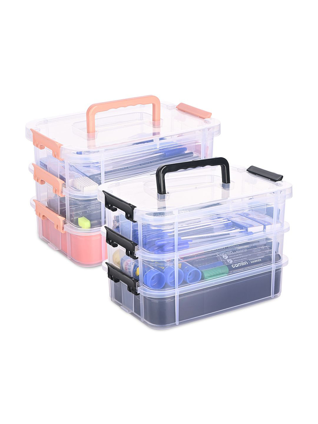Kuber Industries Black 2 Pieces Water Resistant 3-Layer Storage Box With Lid Organisers