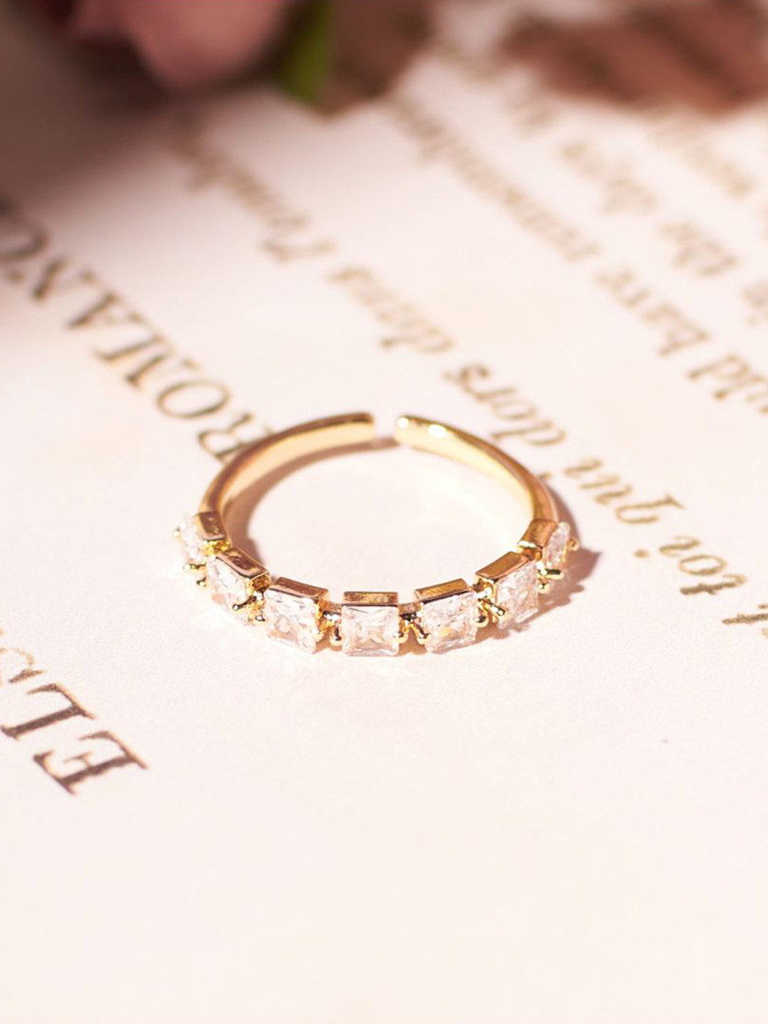 SALTY Gold Artificial-Stone Studded Ring For Women & Girls