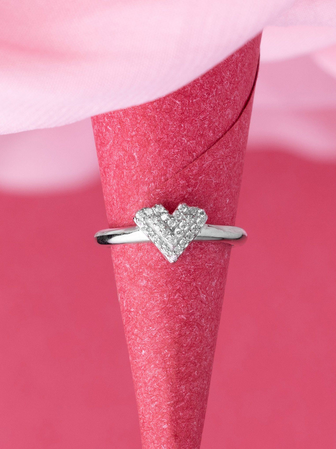 LIORA 925 Silver Jewellery Sterling Silver Rhodium Plated Heart Shaped Finger Ring