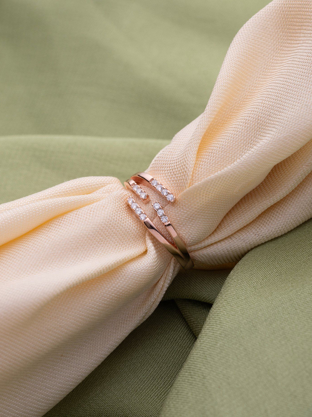 LIORA 925 Silver Jewellery 925 Sterling Silver Rose Gold Plated CZ Studded Finger Ring