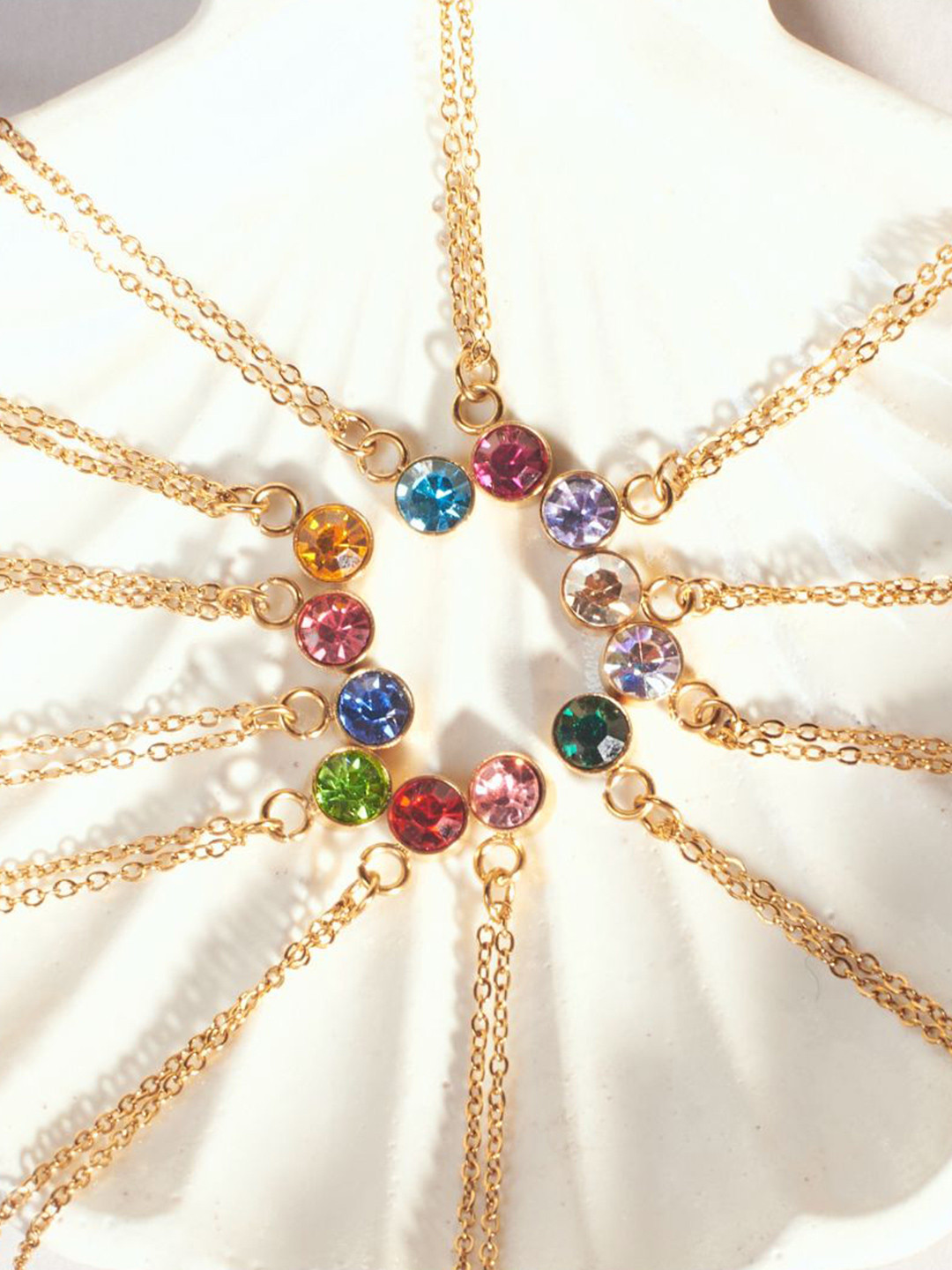 SALTY Vibrant Dark Red Crystal Stone Studded Aura Circular Shaped Pendant with Chain