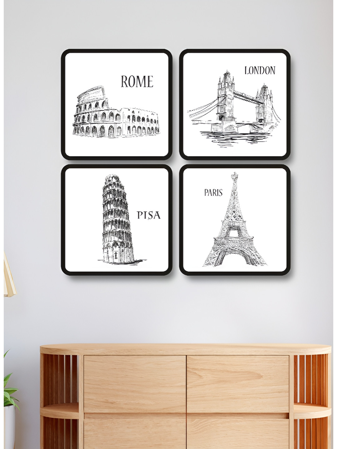 Myntra Elegant Homes White & Black 4 Piece Wood Architectural Wooden Wall Art
