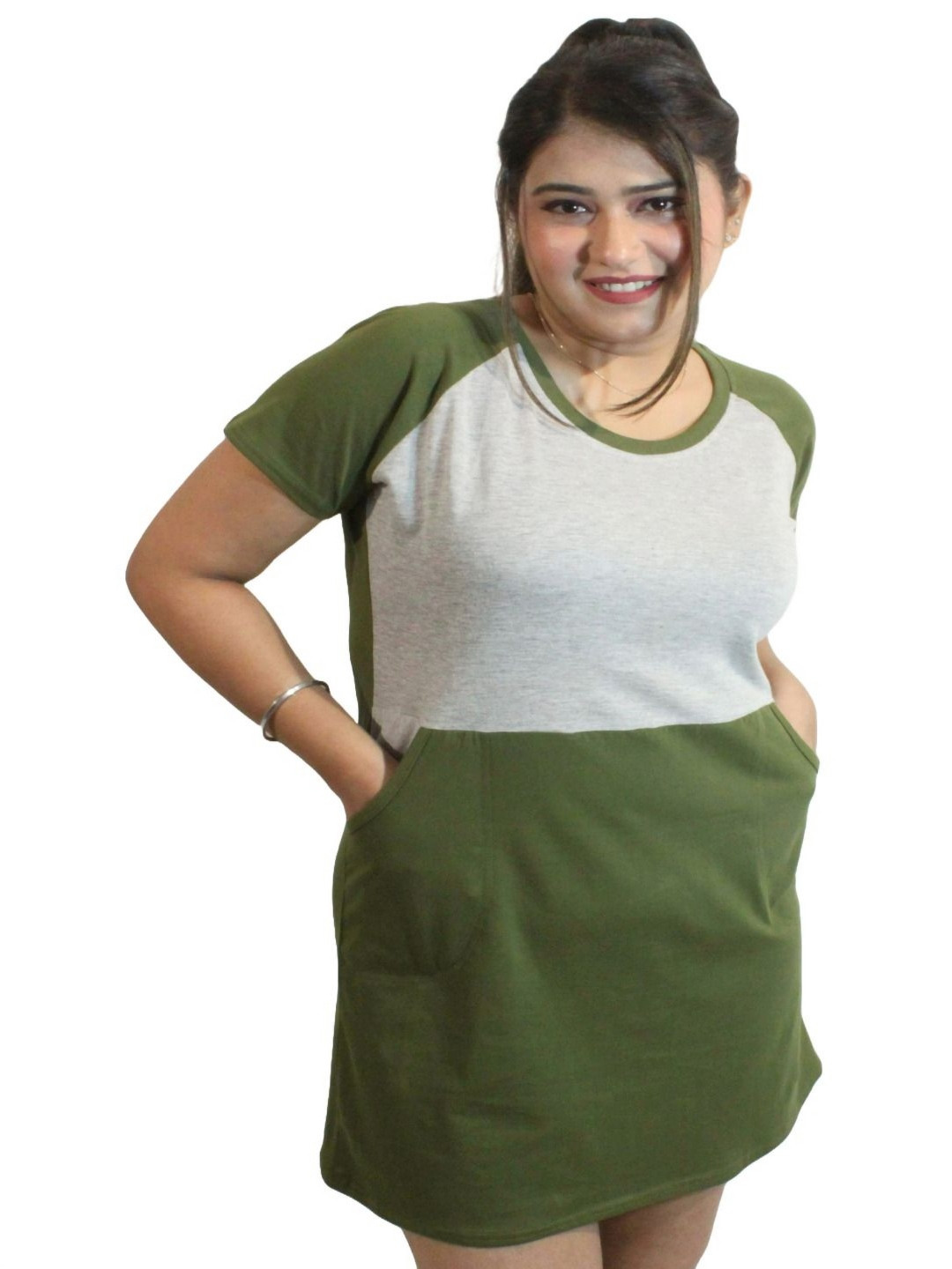 PINK SHELL Women Colourblocked T-shirt Nightdress