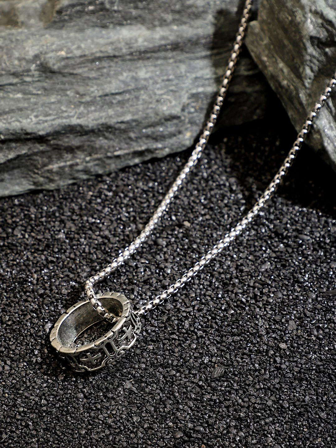 French Accent Men's Imperial Crucifix Metallic Silver-Plated Pendants with Chains