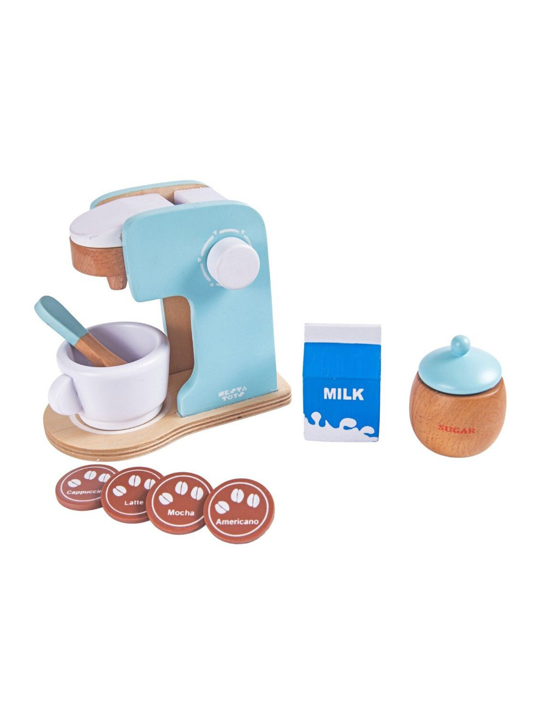 NESTA TOYS Blue Wooden Coffee Maker Kitchen Cooking Pretend Play Toy
