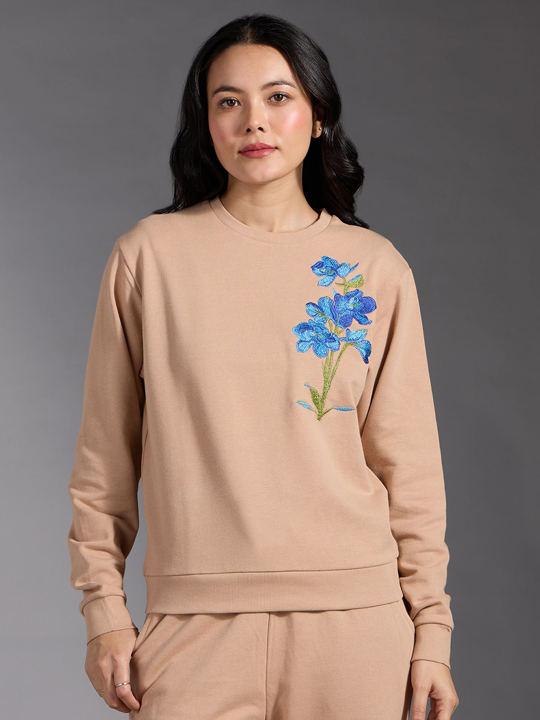 20Dresses Women Embroidered Crew Neck Full Sleeves Cotton Sweatshirt