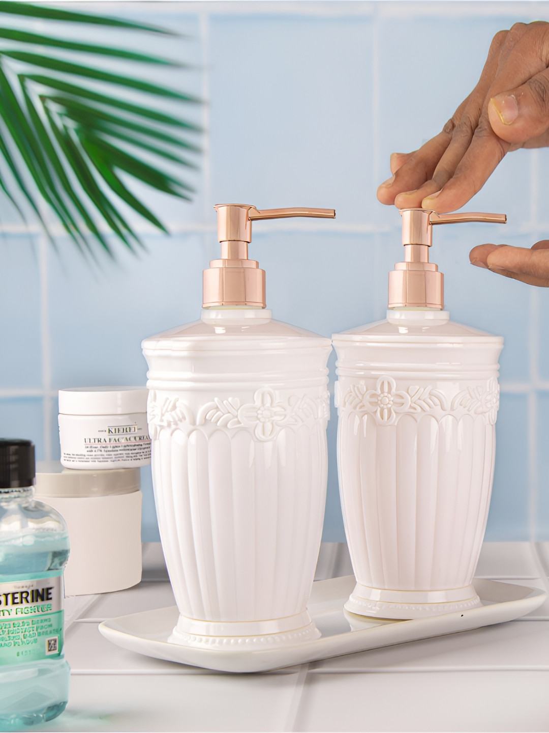 Nayasa Bianca Set Of 2 White Handwash Dispenser With Pump