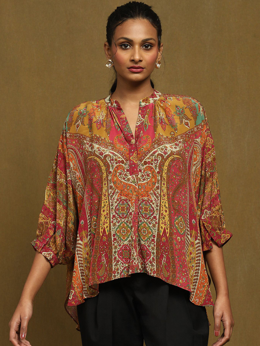 Ritu Kumar Paisley Printed Pure Silk High-Low Top