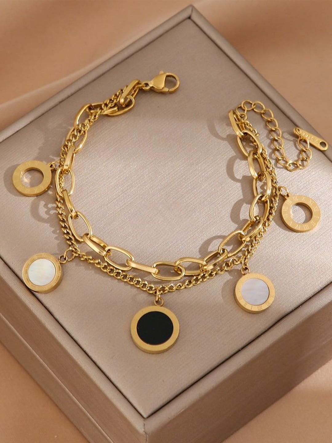 Zabby Allen Roman Stainless Steel Gold-Plated Bracelet With Charms