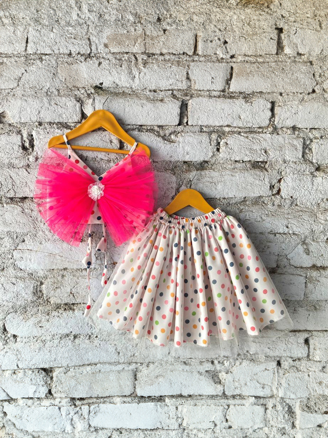 Anneca Girls Polka Dots Crop Top & Knee Length Skirt Clothing Set