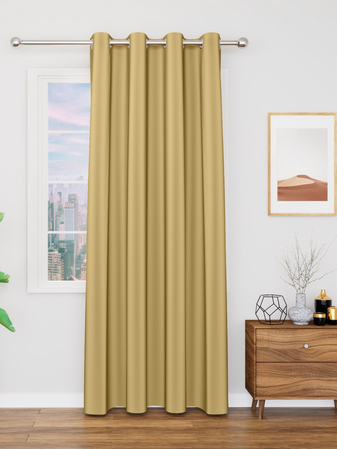 Myntra Elegant Homes Meh Collection Gold Toned Black Out Door Curtain