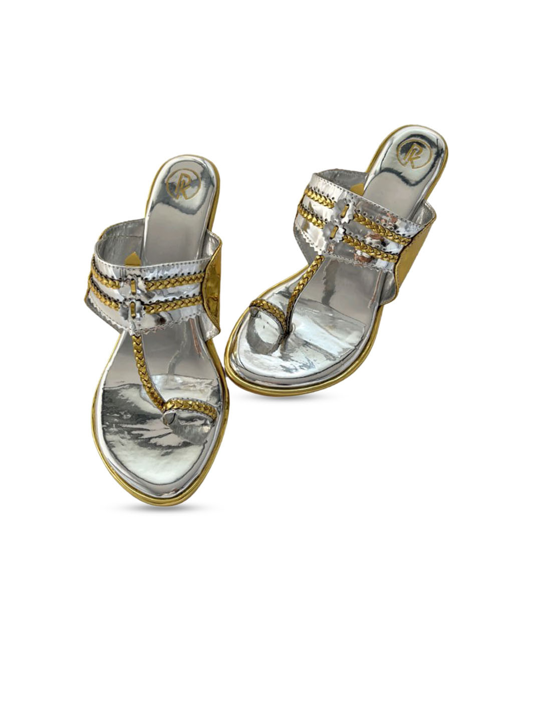 Preet Kaur Women Silver Two Tone Kolhapuri Block Heels