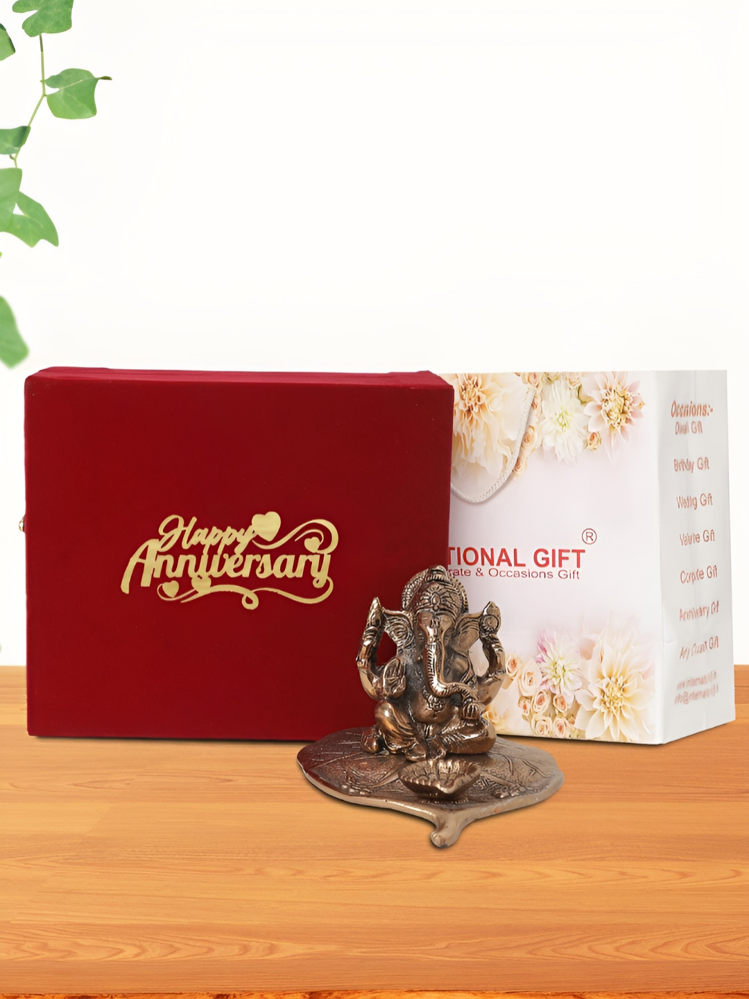 INTERNATIONAL GIFT Patta Ganesh Brown Aluminium Metallic Prayer Room Medium Showpiece - 4 Inches