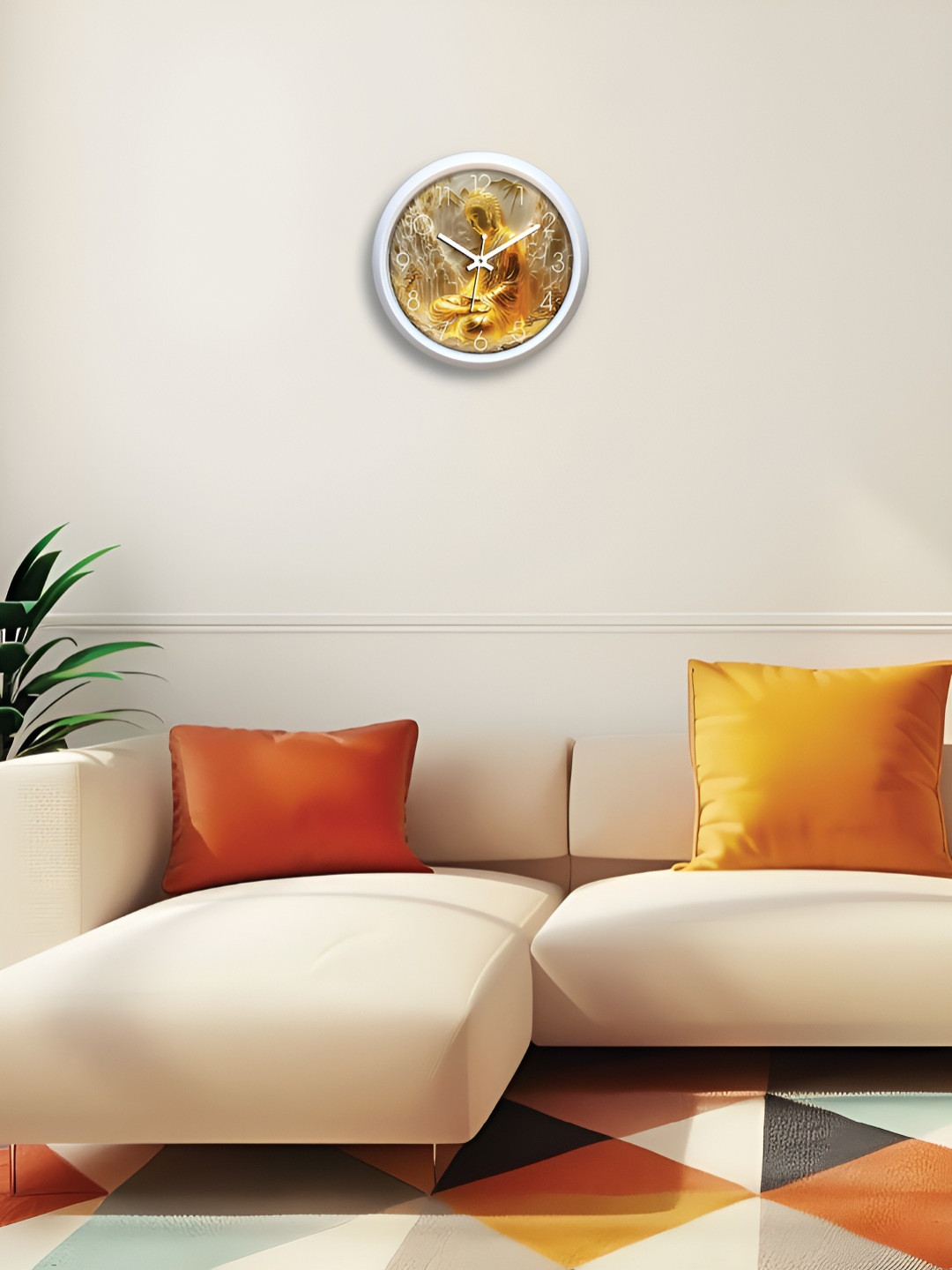 Aura Non-Ticking Gold Plastic Silent Clock Round Battery Analogue Budda Wall Clock-30cm