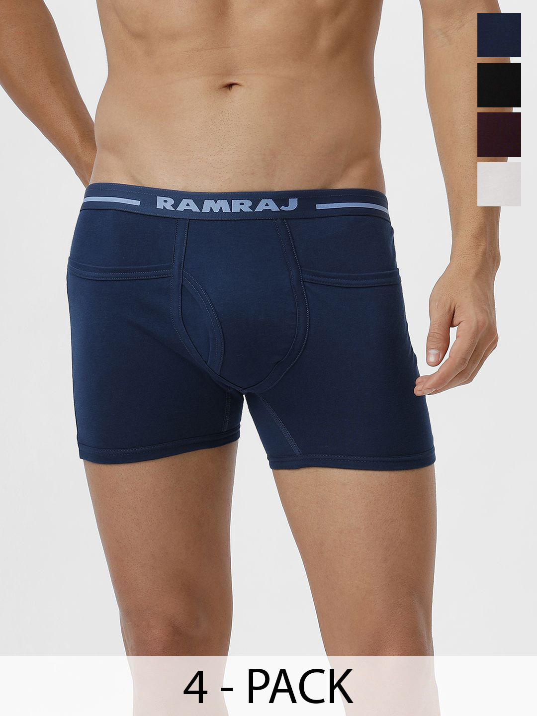 Ramraj Men Pack of 4 Solid Low Rise Cotton Fine Jersey Target Trunks TARGET_BLWHGWBK-4P
