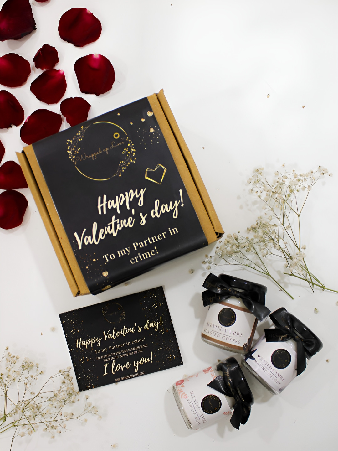 Wrapped up Love Valentine's Day Gifting Set 3Pcs Roasted Coffee, Vanilla Musk and Marine Melody Jar Candles