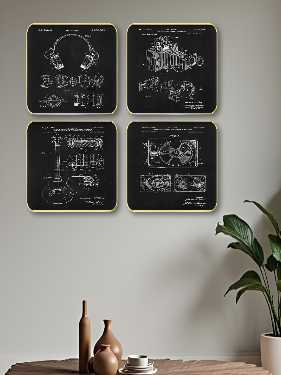 Myntra Elegant Homes  4 Pieces Black And White Printed Wood Wall Art