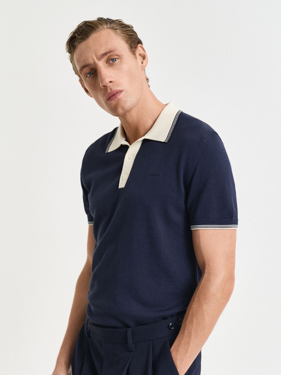 GANT Men Solid Modal Blend Polo Collar Cotton T-shirt