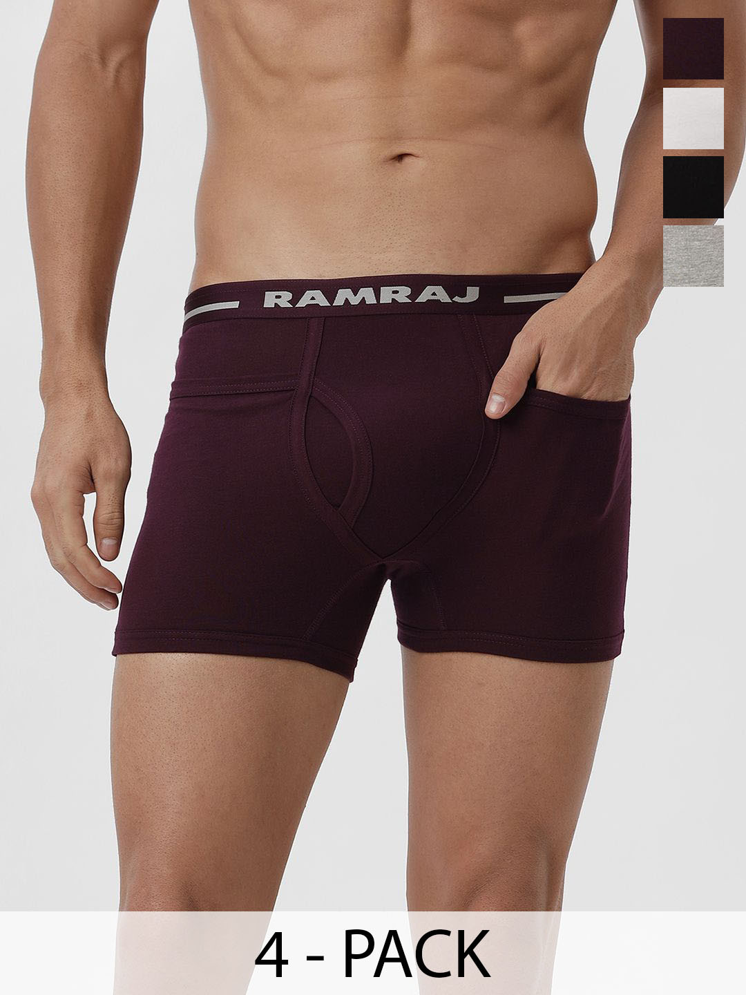 Ramraj Men Pack of 4 Solid Low Rise Cotton Fine Jersey Target Trunks