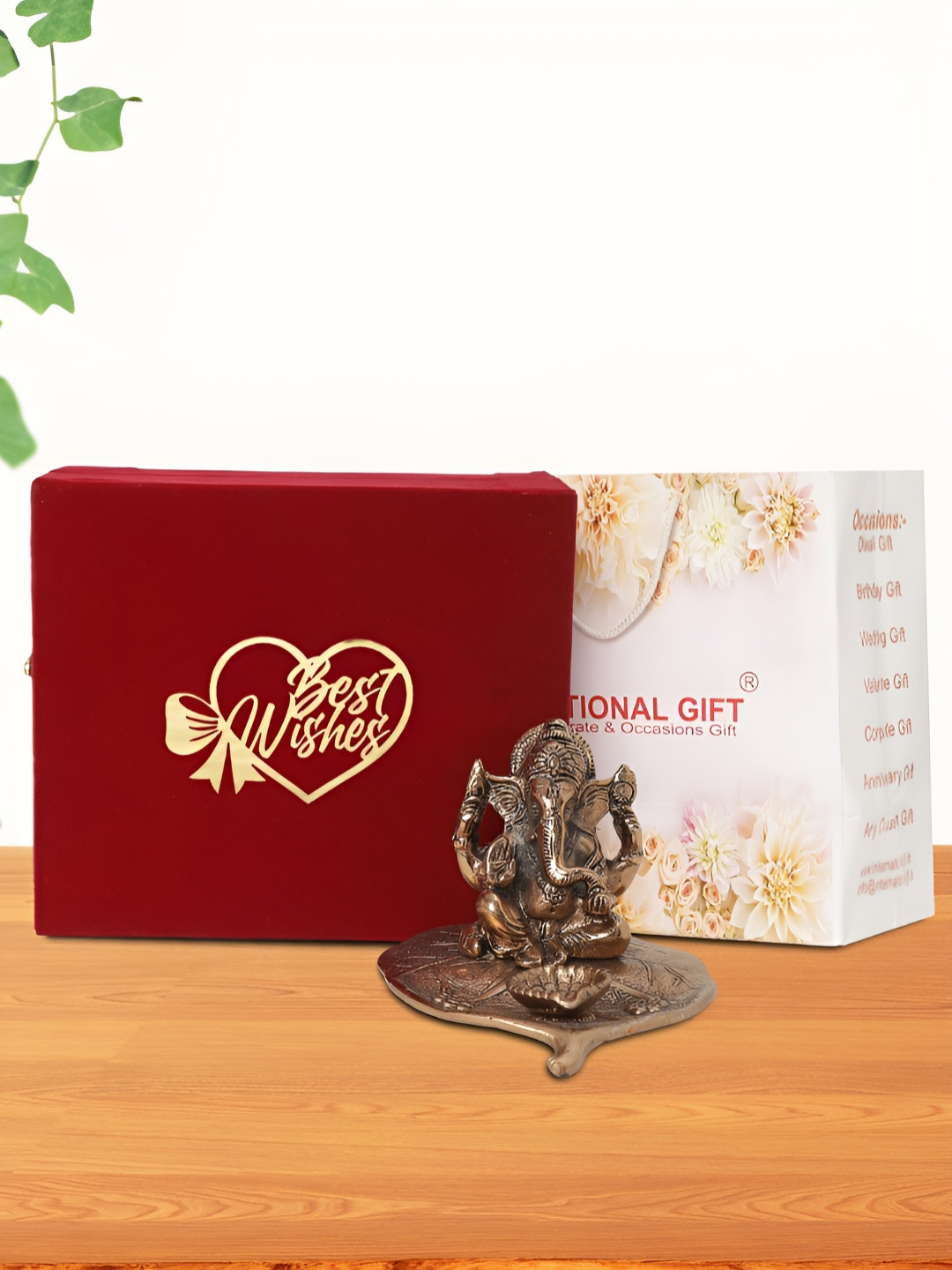 INTERNATIONAL GIFT Patta Ganesh Brown Aluminium Metallic Prayer Room Medium Showpiece - 4 Inches