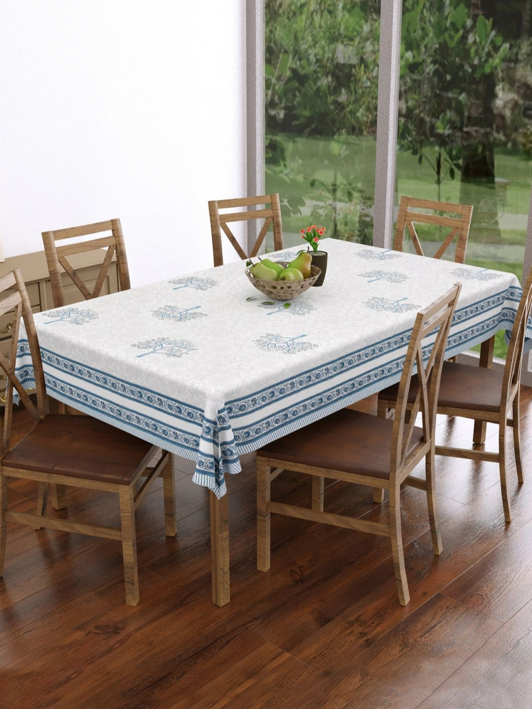 Myntra Elegant Homes White Motifs Printed Rectangular Shaped Cotton 6-Seater Table Cover