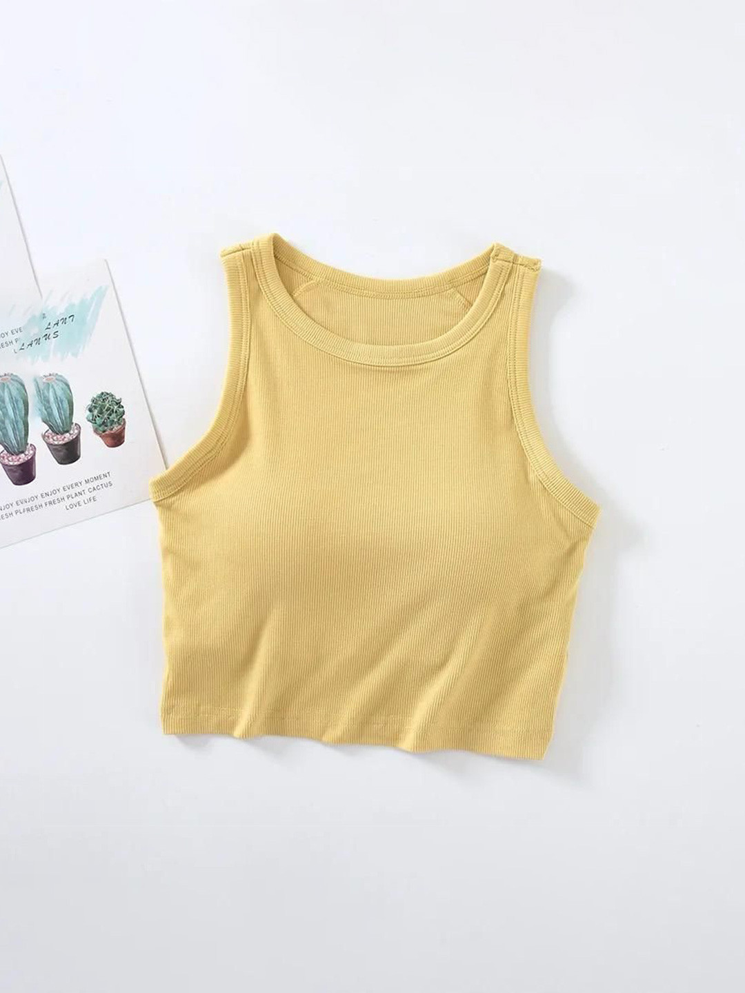Miss Mosa By Akanksha  Women Yellow Nicole Cotton Tank Tops with Inbuilt Bra