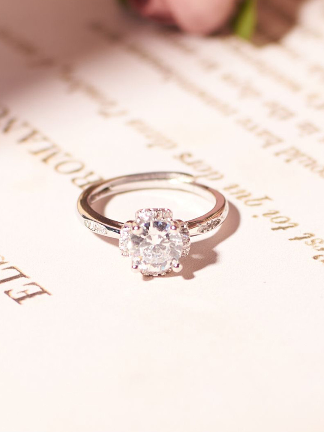 SALTY Polished Silver Crystal Ring For Women & Girls