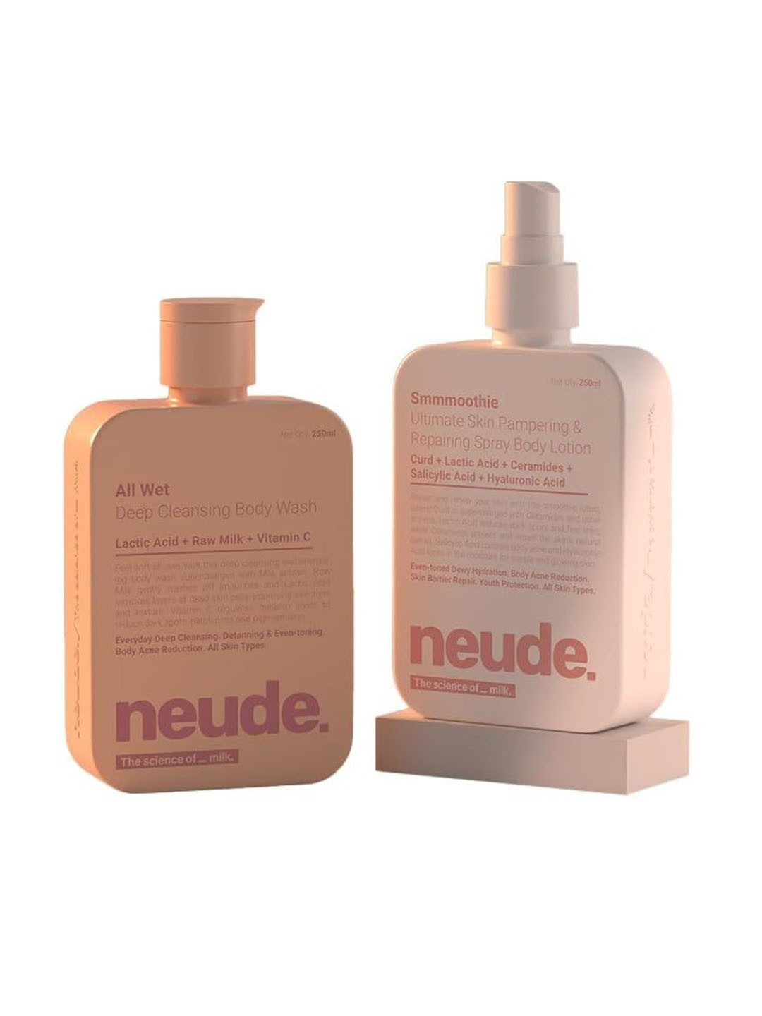 Neude Skin Pack Of 2 All Wet Deep Cleansing Body Wash Shower Gel & Smmmoothie Body Lotion