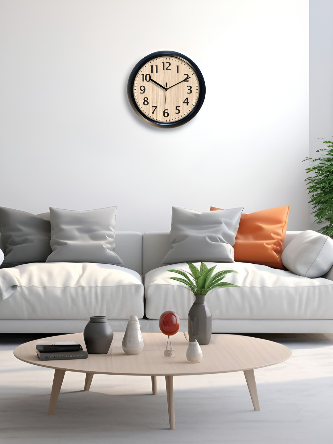 Aura Non-Ticking Beige Plastic Silent Clock Round Battery Analogue Wall Clock-30.5cm