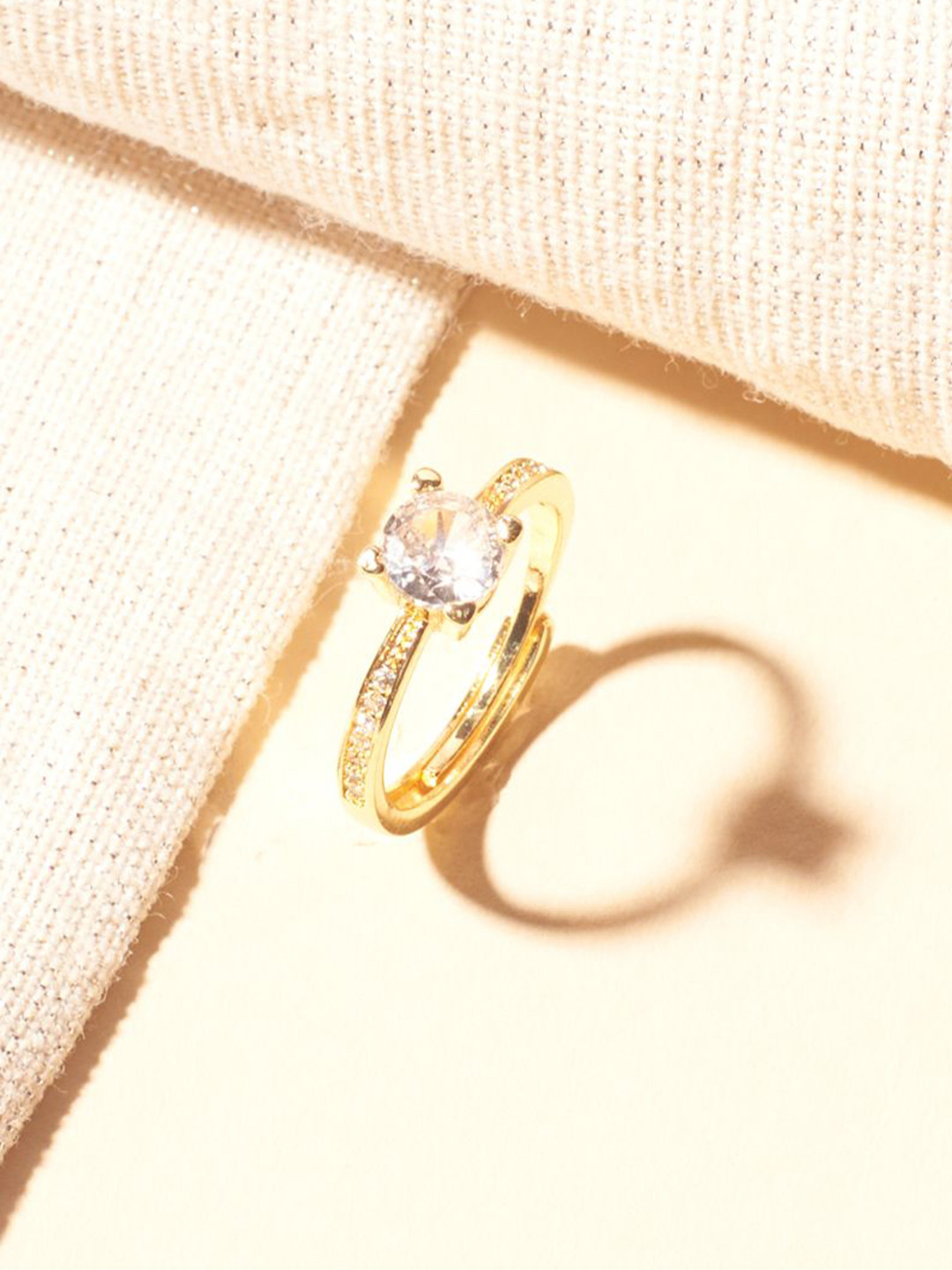 SALTY Golden Princess Cut Gemstone Studded Ring For Women & Girls