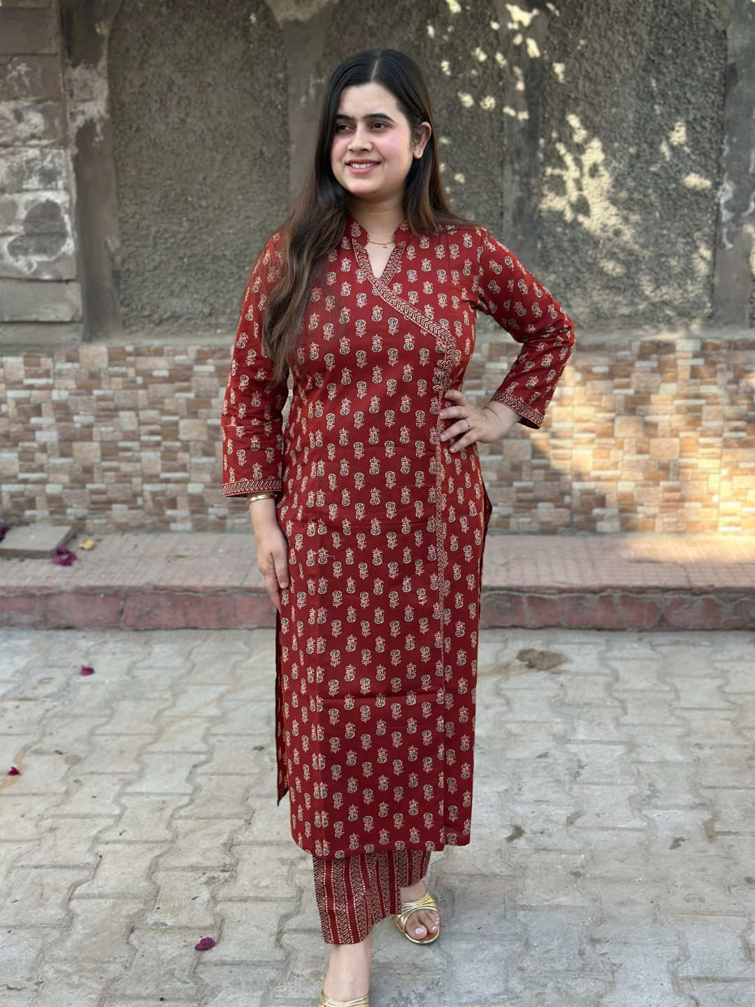 Vijaylaxmi Ethnic for Everyday Floral Printed Angrakha Pure Cotton Kurta With Trousers