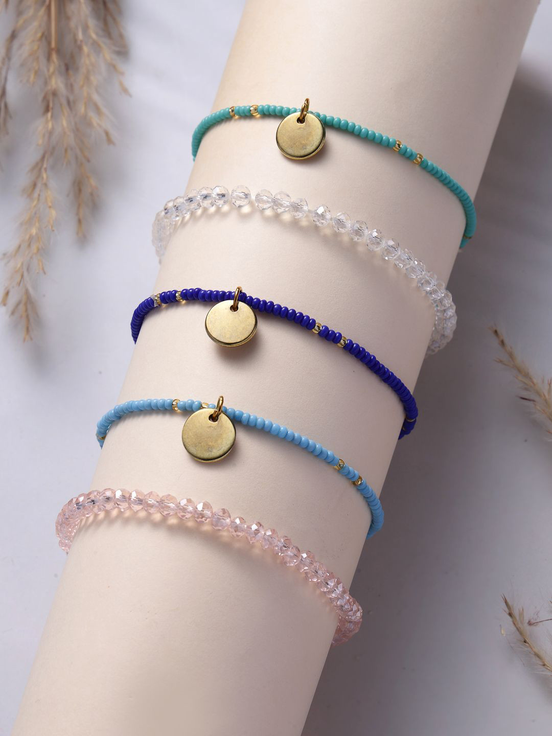 VESTIDO MODAS Set Of 5 Crystals Beaded Elasticated Bracelet