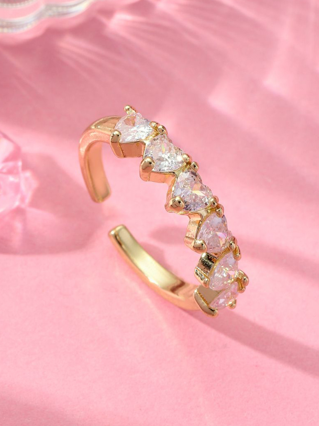SALTY Gold-Toned Romantic Heart Diamonds Ring For Women & Girls