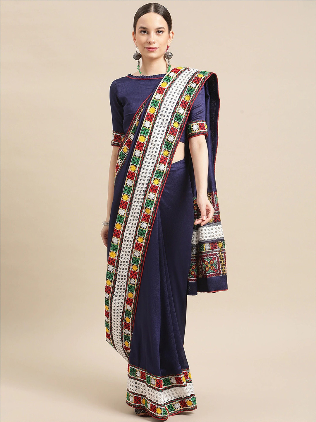 DIVASTRI Kutchi Embroidery Art Silk Saree