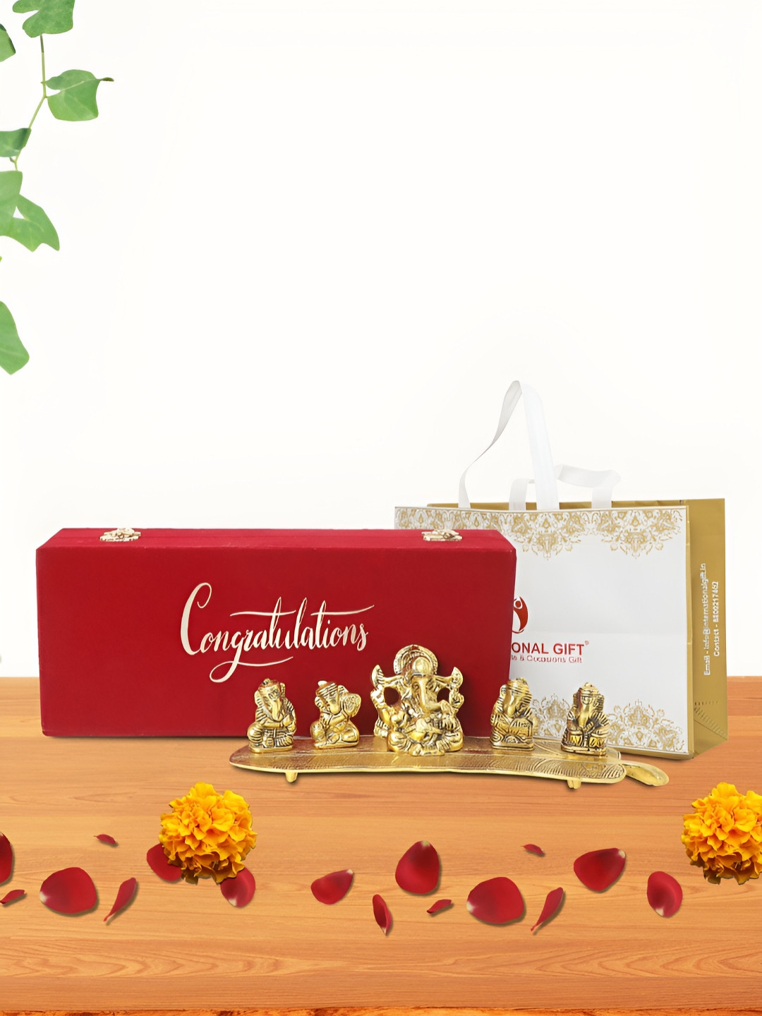 INTERNATIONAL GIFT Musical Ganesh Gold Metal Metallic Prayer Room Music Medium Showpiece - 1.2 Inches