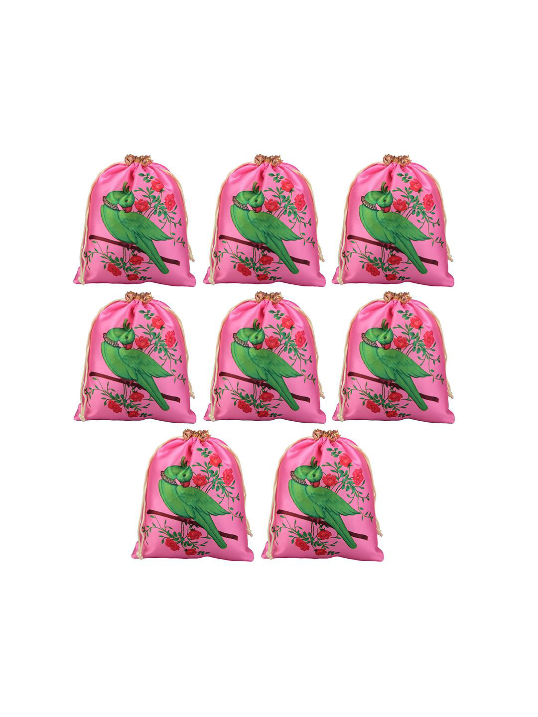 Kuber Industries 8 Pieces Parrot Printed Satin Potli Clutchs