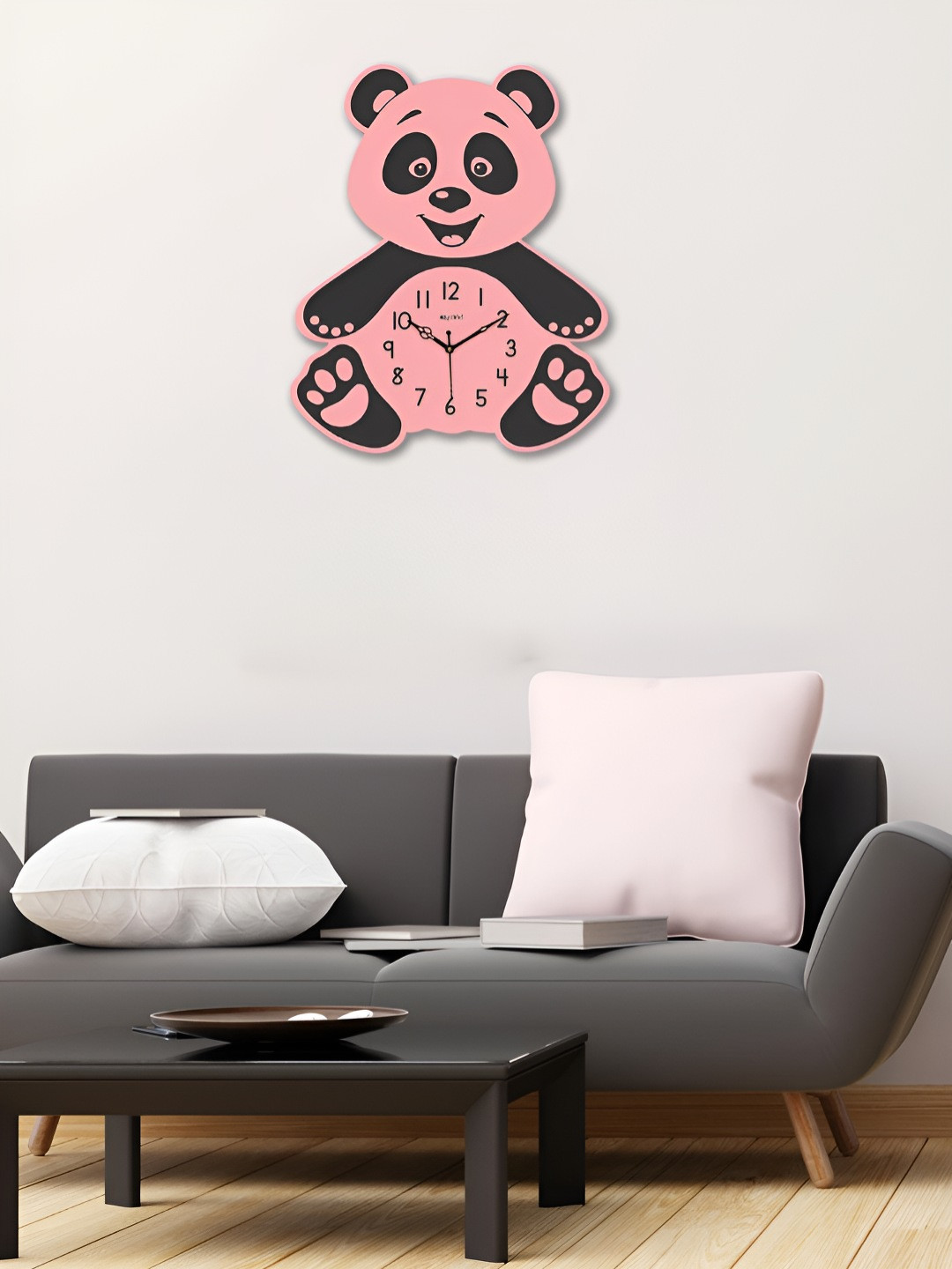 OLIVE TREE Kids Pink & Black Analogue Wooden Animal Shaped Contemporary Wall Clock