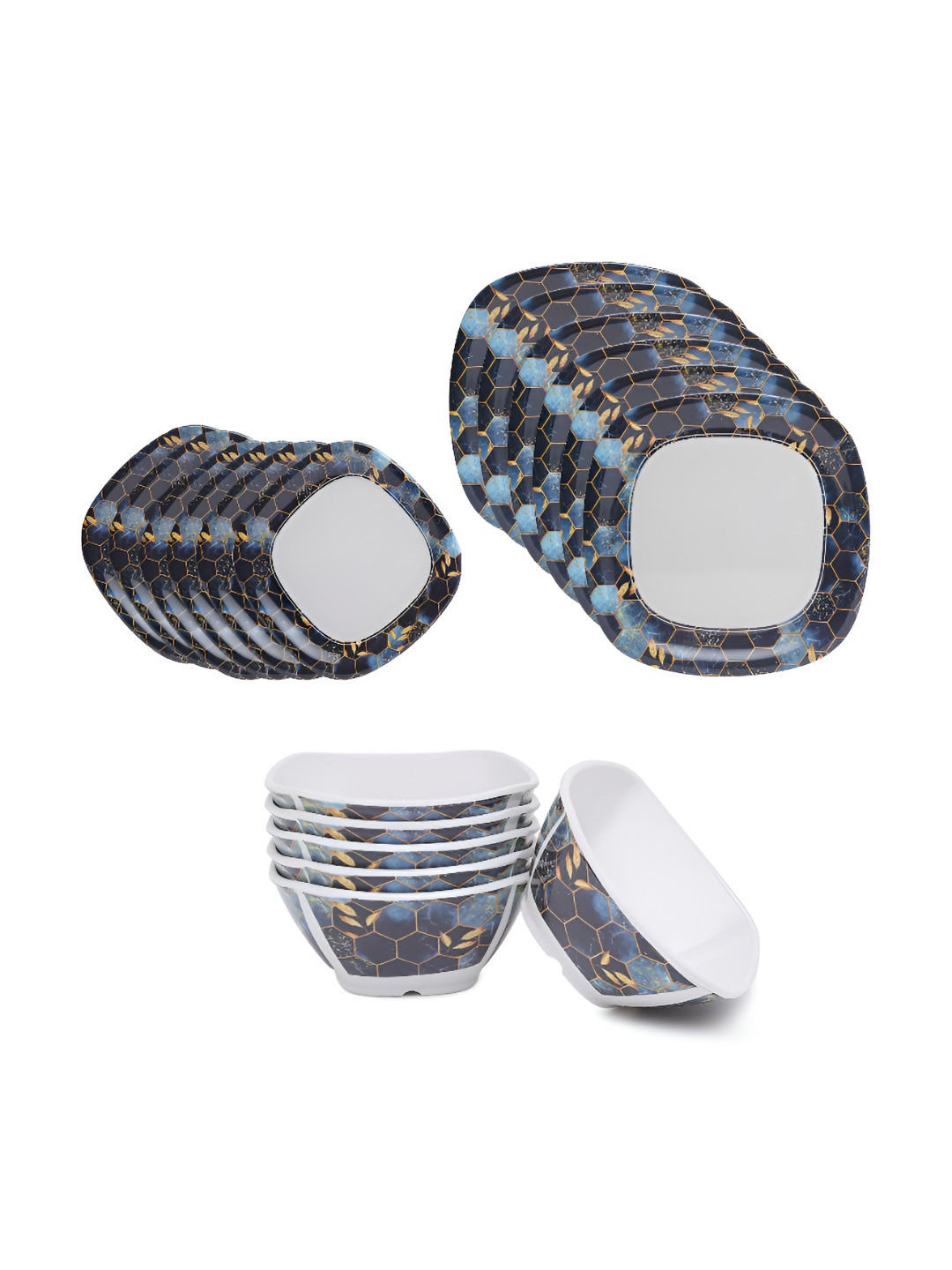 Bataniya Multi Leaf Melamine Dishwasher and Microwave Safe 18 Piece Dinner Set