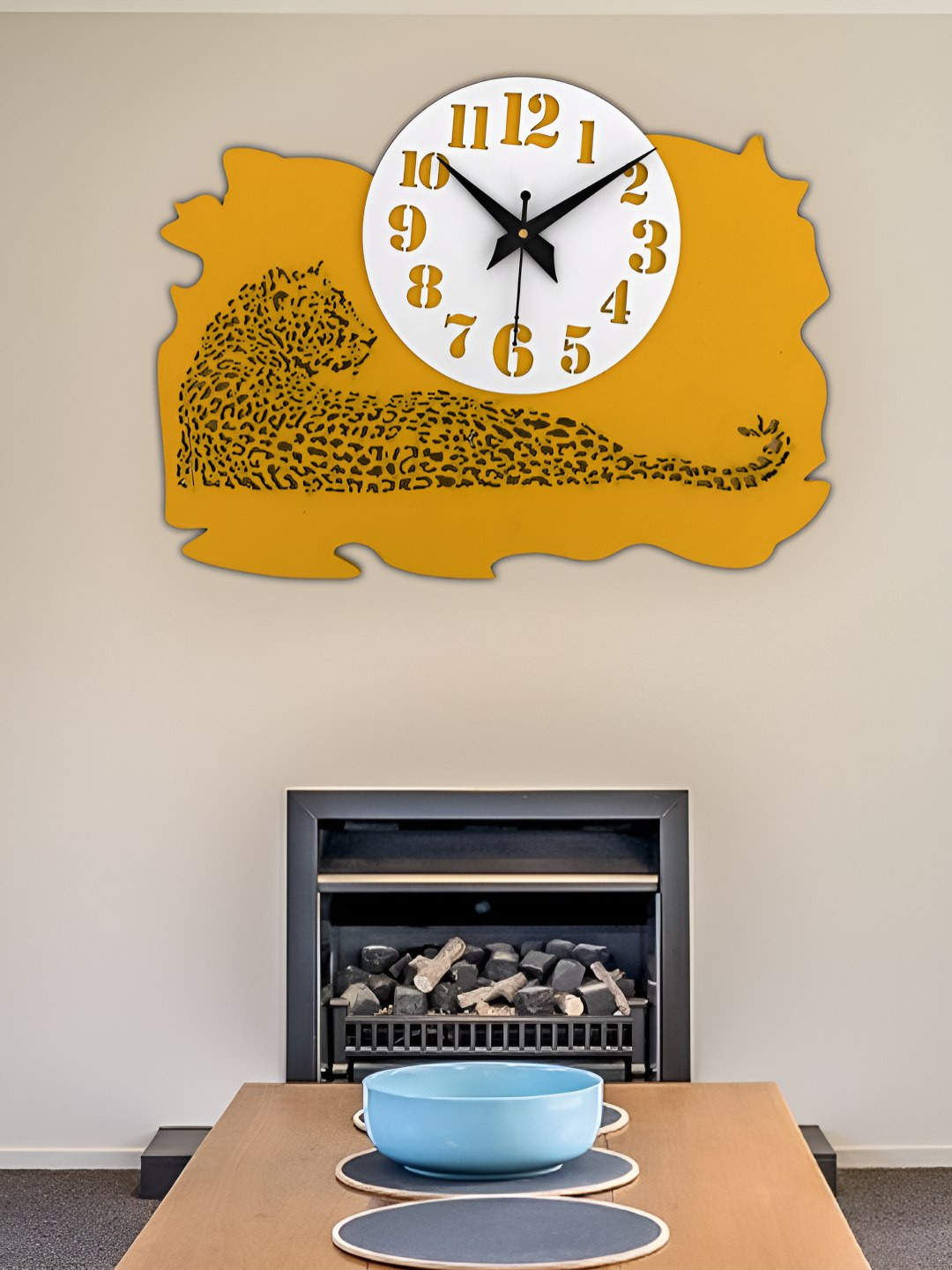 OLIVE TREE Yellow Printed Analogue Wooden Silent Movement Abstract Contemporary Wall Clock